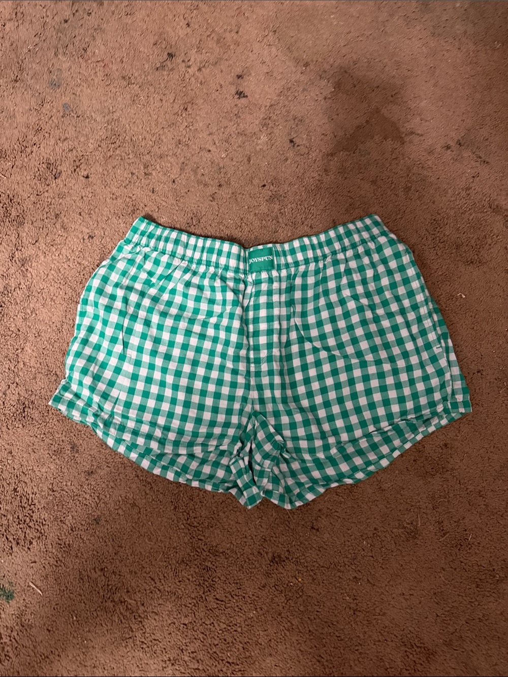 High Waist Green Gingham Women's Shorts — Casual Summer Pull-On